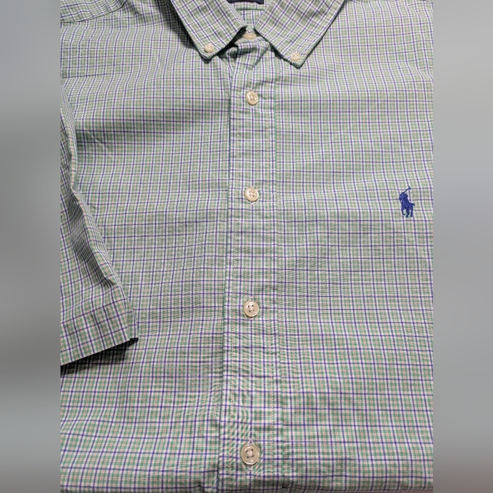 Polo Ralph Lauren Classic Fit Shirt Green Plaid Mens XXL Short Sleeve Button Up - Picture 12 of 14